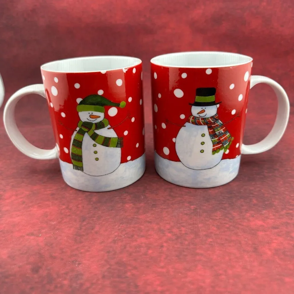 BIA CORDON BLEU CHRISTMAS SNOWMAN MUG COFFEE CUP 11 oz SET of 2